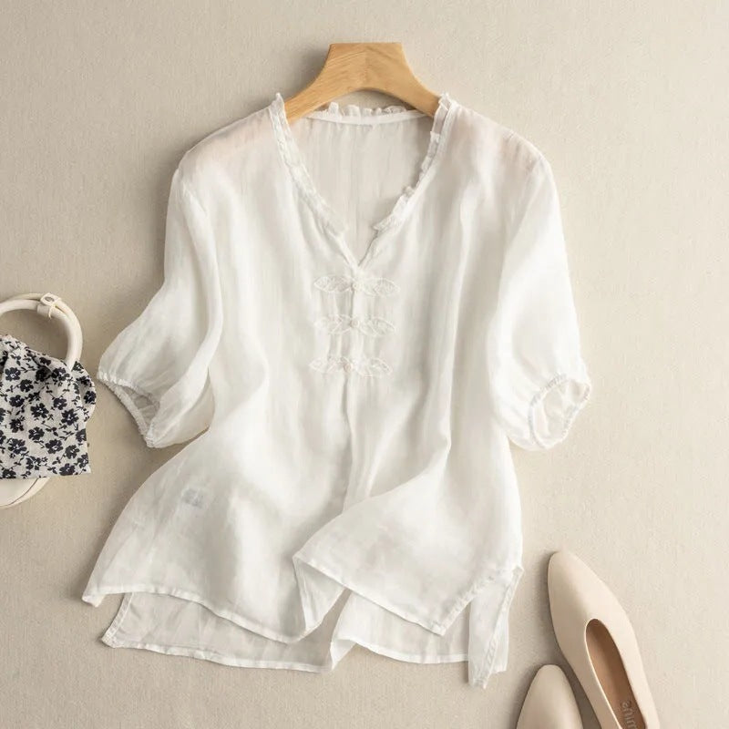 Sarah Linen Blouse - Timeless Elegance & Vintage Charm